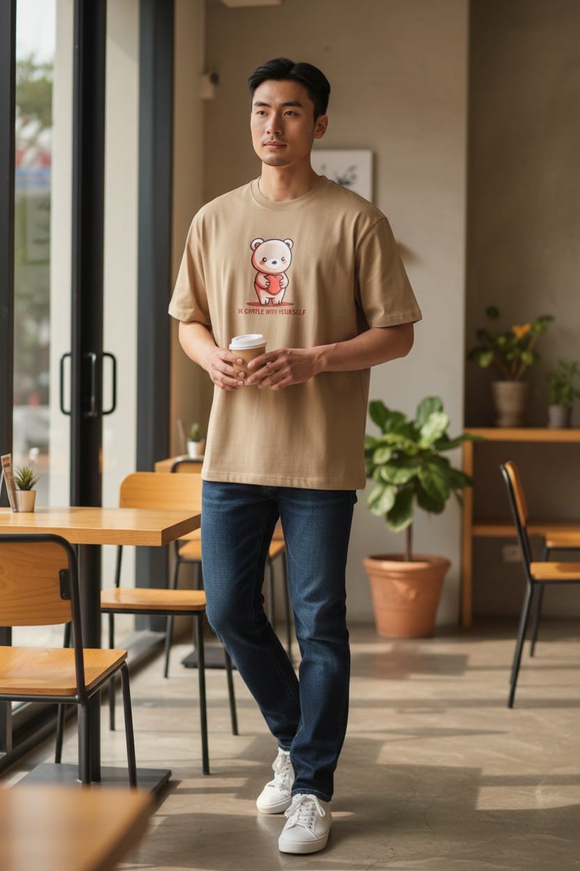 Be Gentle With Yourself Oversized Tee - Taupe Color