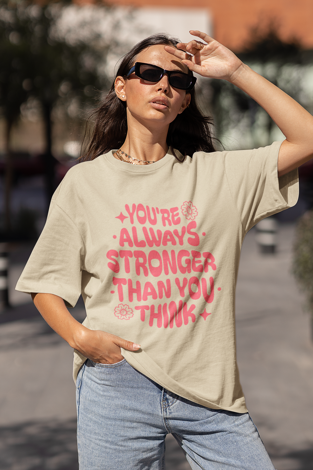 You’re Always Stronger Than You Think Oversized Tee - Taupe Color