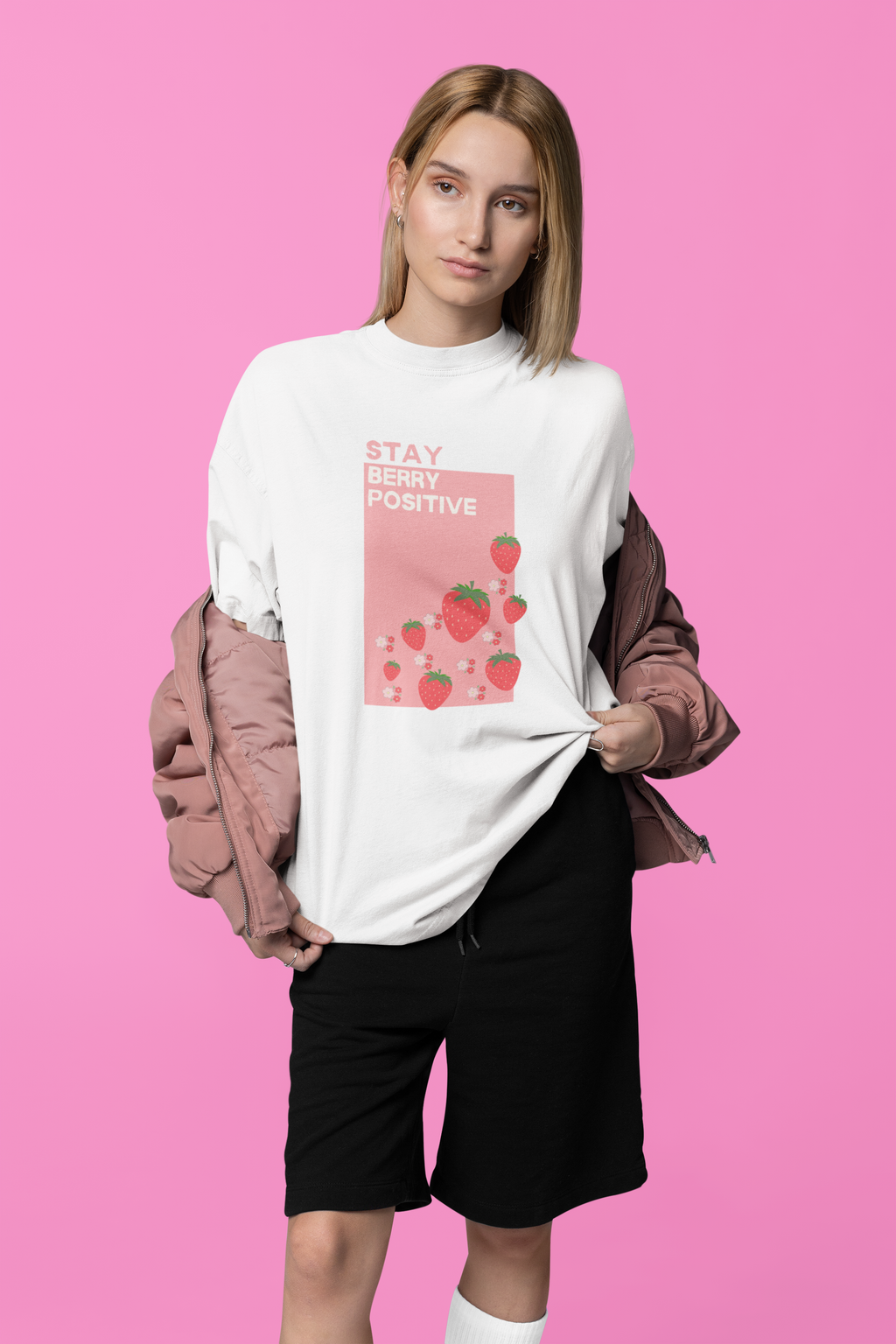 Stay Berry Positive Oversized Tee – Off White