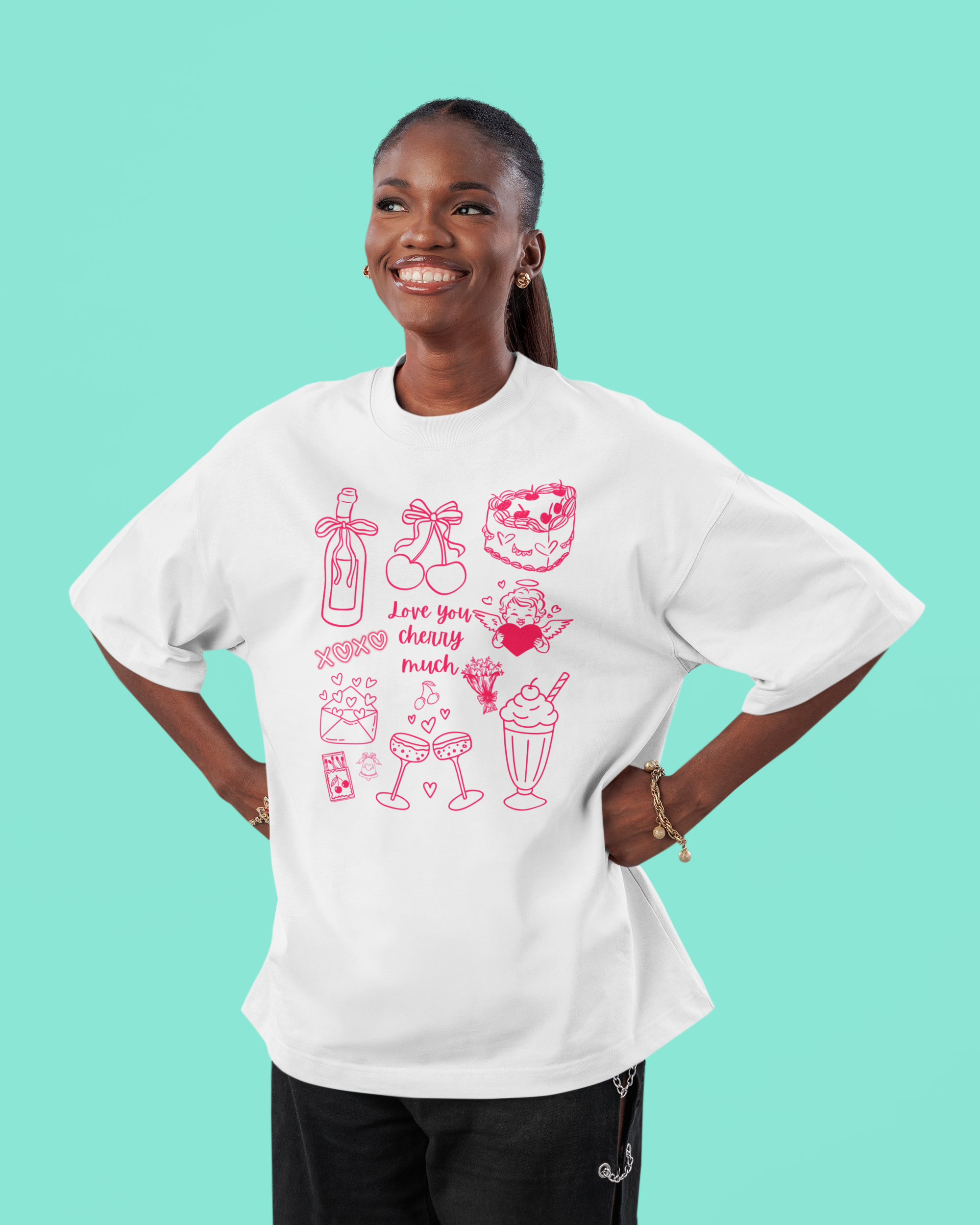 Love You Cherry Much Oversized Tee -Offwhite