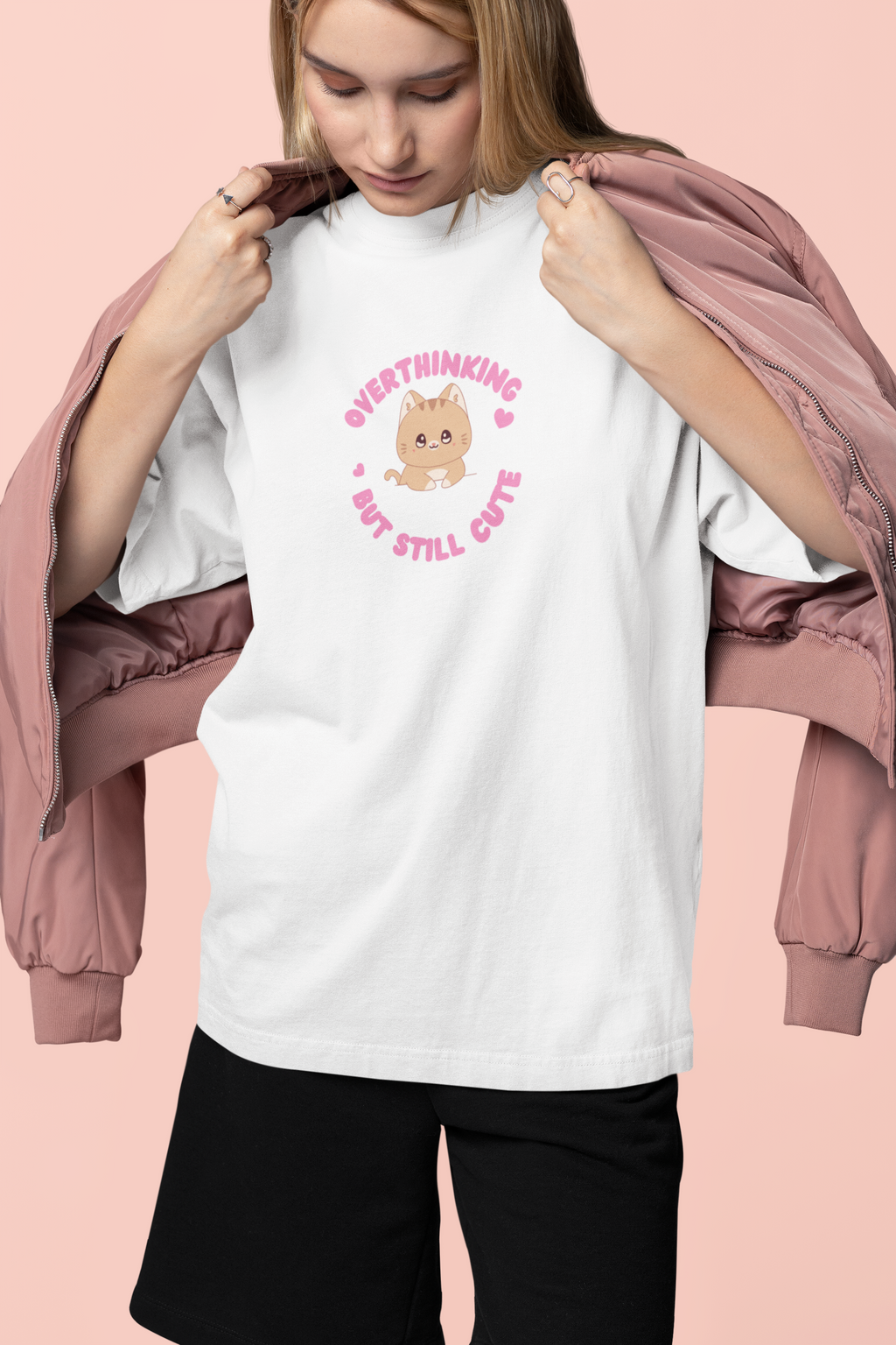 Overthinking But Still Cute Oversized Tee – Off White