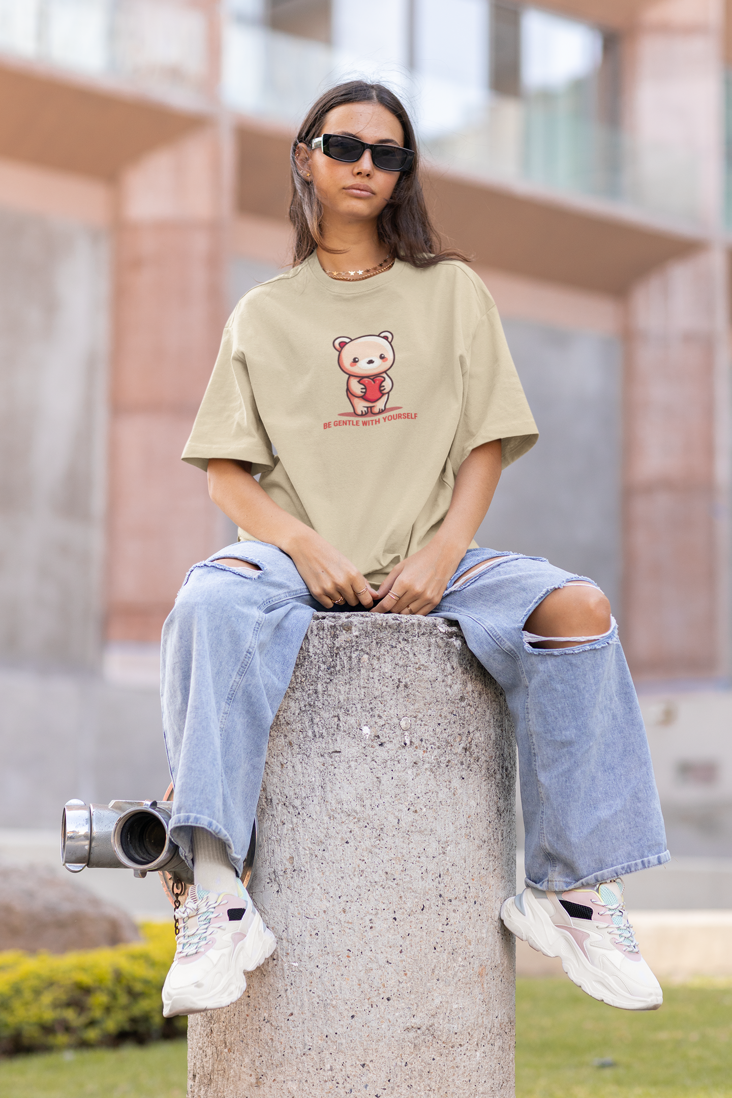 Be Gentle With Yourself Oversized Tee - Taupe Color