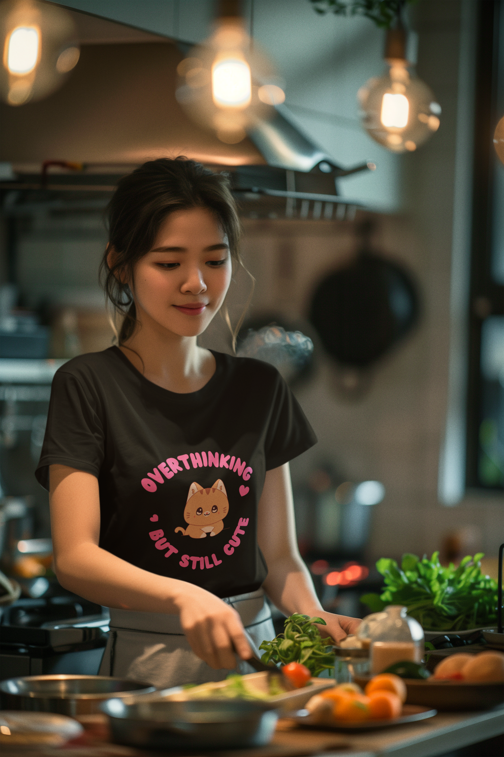 Overthinking But Still Cute Tee – Black