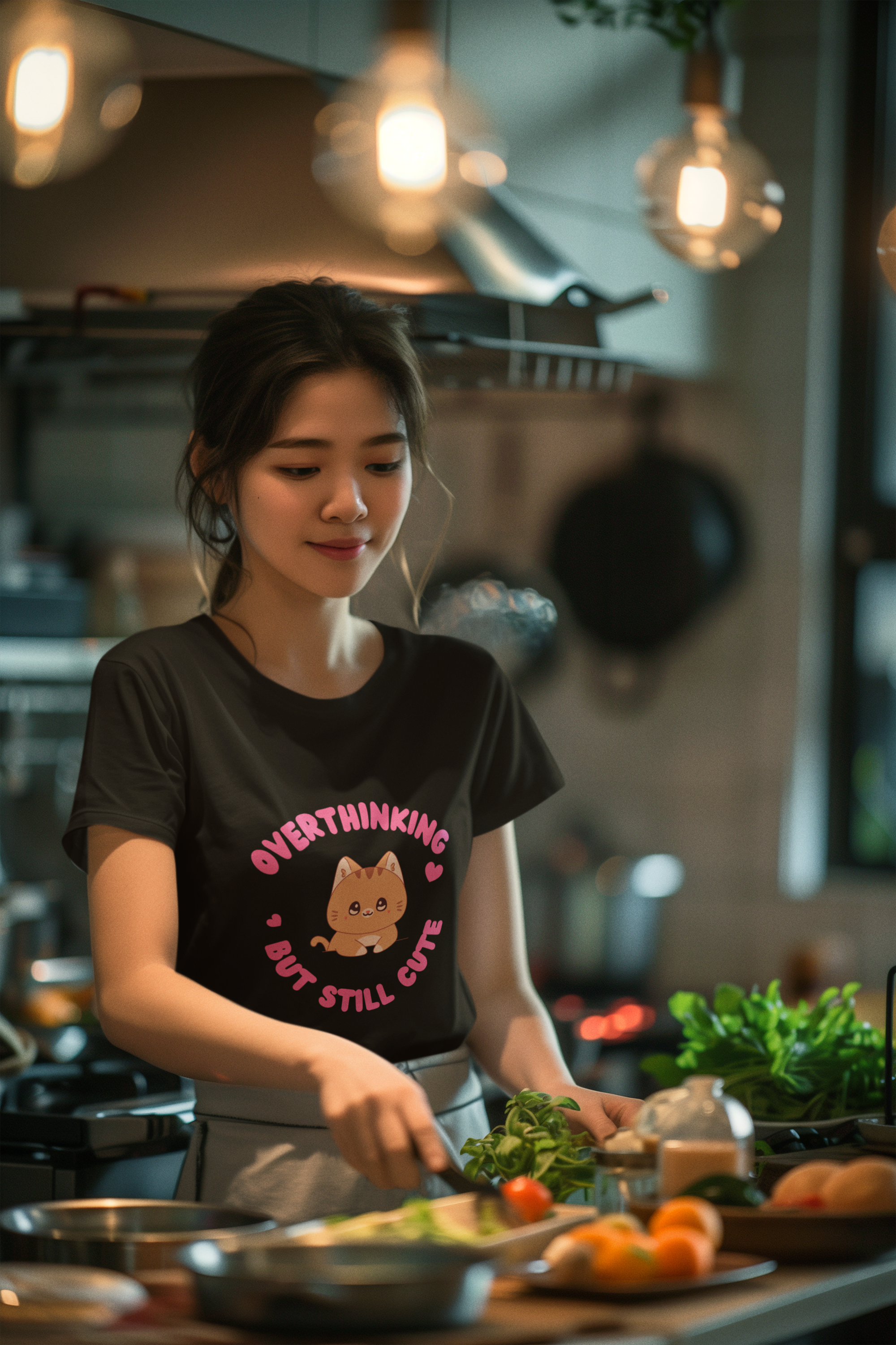 Overthinking But Still Cute Tee – Black