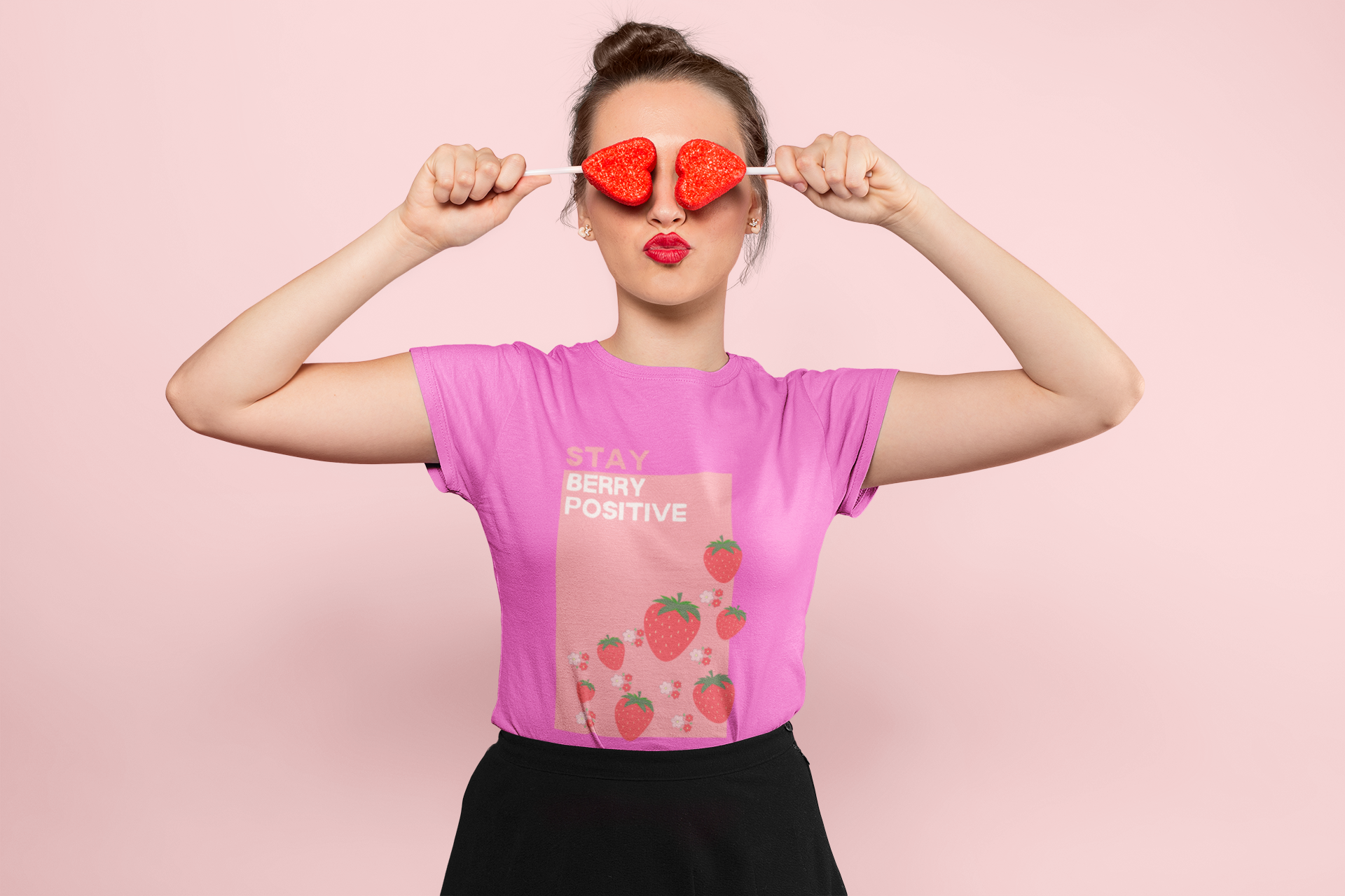 Stay Berry Positive Tee – Pink